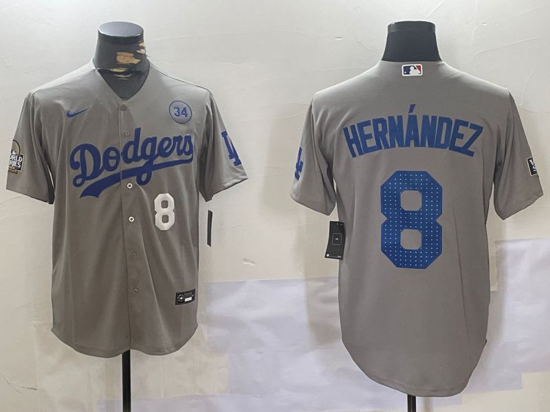 Men Los Angeles Dodgers #8 Hernandez Grey Game 2024 Nike MLB Jersey style 11203
